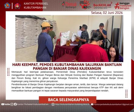 PEMDES KUBUTAMBAHAN SALURKAN BANTUAN BERAS DAN MINYAK GORENG, HARI KE-5 SASAR BANJAR SARI TAPAK DARA